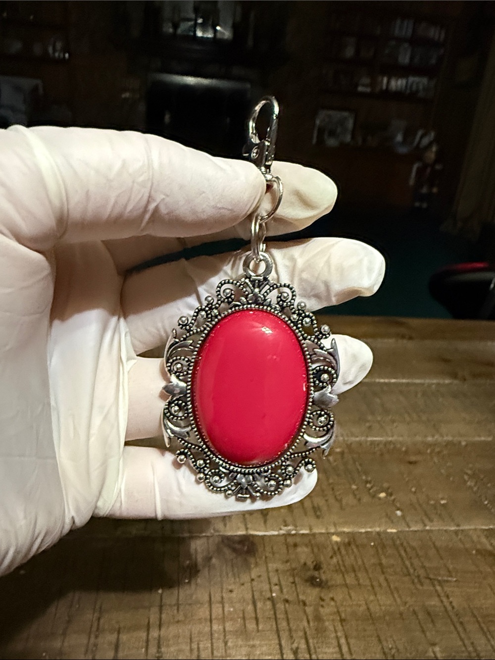 Vintage-Style Oval Red Stone Keychain Pendant